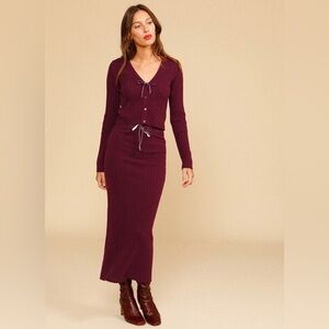 French Red Wool Sweater Set, 48% wool